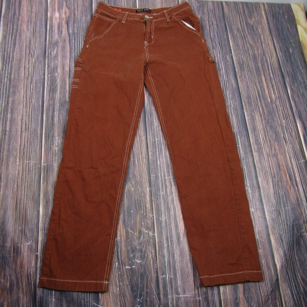 Hot Kiss Pants Juniors 9 Brown Carpenter Mid Rise Straight Leg Stretch Twill